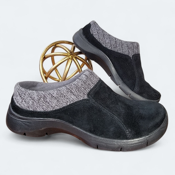 Dansko Black Suede and Gray Knit Slip-On Clogs Size 37 Slip Resistant Comfy - Picture 1 of 17